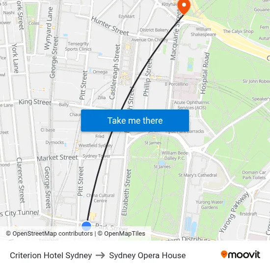 Criterion Hotel Sydney to Sydney Opera House map