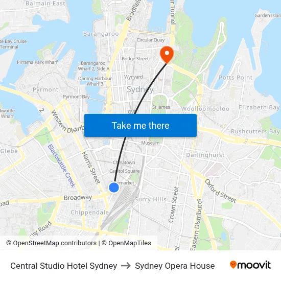 Central Studio Hotel Sydney to Sydney Opera House map