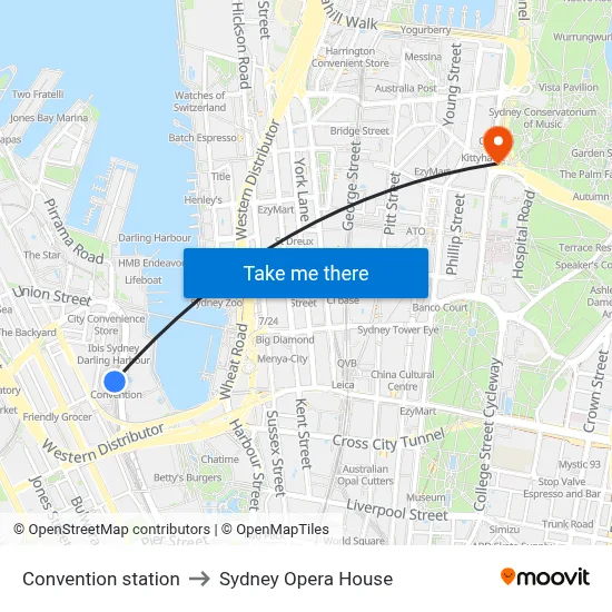 Convention station to Sydney Opera House map