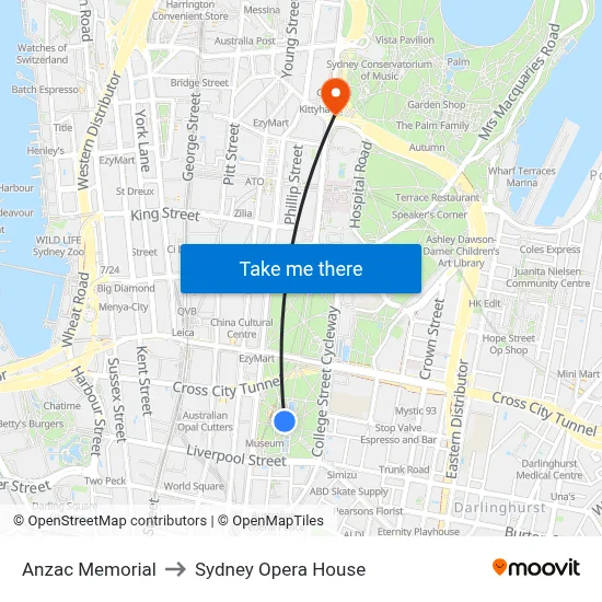 Anzac Memorial to Sydney Opera House map