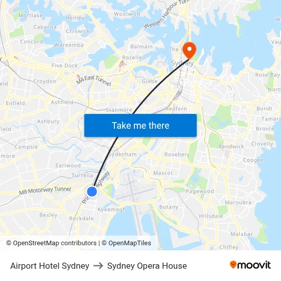 Airport Hotel Sydney to Sydney Opera House map