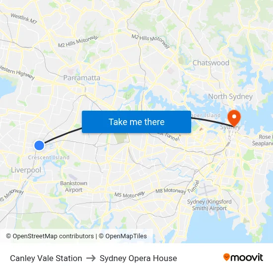 Canley Vale Station to Sydney Opera House map