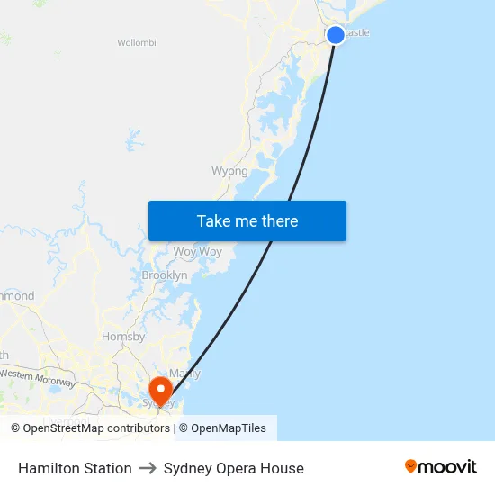 Hamilton Station to Sydney Opera House map