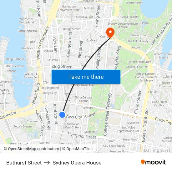 Bathurst Street to Sydney Opera House map