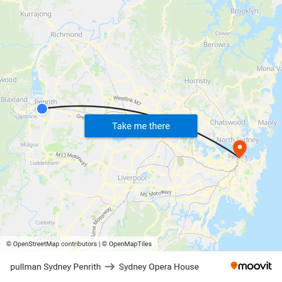 pullman Sydney Penrith to Sydney Opera House map
