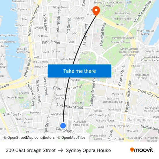 309 Castlereagh Street to Sydney Opera House map