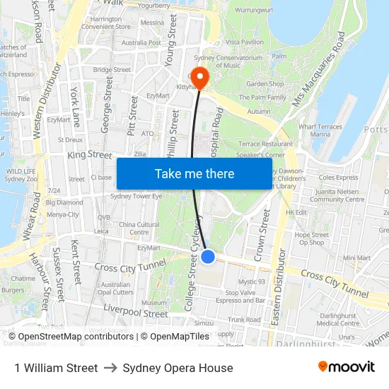 1 William Street to Sydney Opera House map
