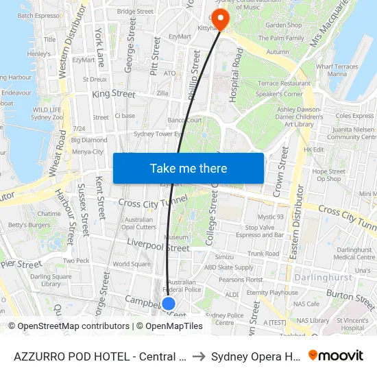 AZZURRO POD HOTEL - Central Sydney to Sydney Opera House map