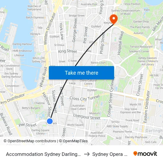 Accommodation Sydney Darling Harbour to Sydney Opera House map