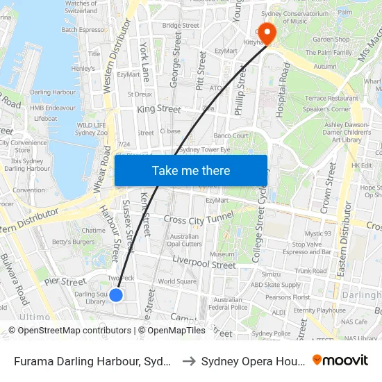 Furama Darling Harbour, Sydney to Sydney Opera House map