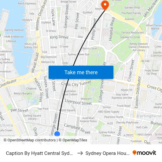 Caption By Hyatt Central Sydney to Sydney Opera House map
