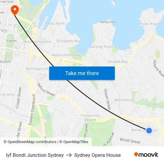 lyf Bondi Junction Sydney to Sydney Opera House map