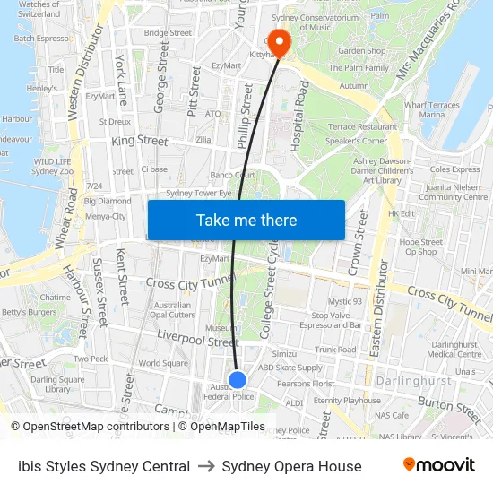 ibis Styles Sydney Central to Sydney Opera House map