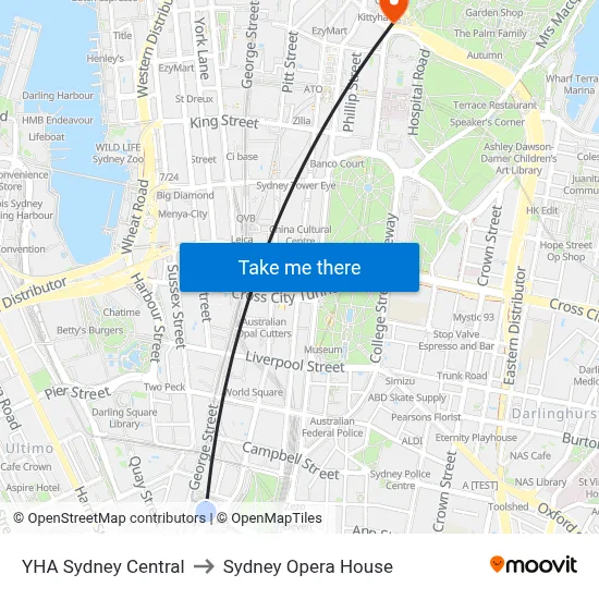 YHA Sydney Central to Sydney Opera House map
