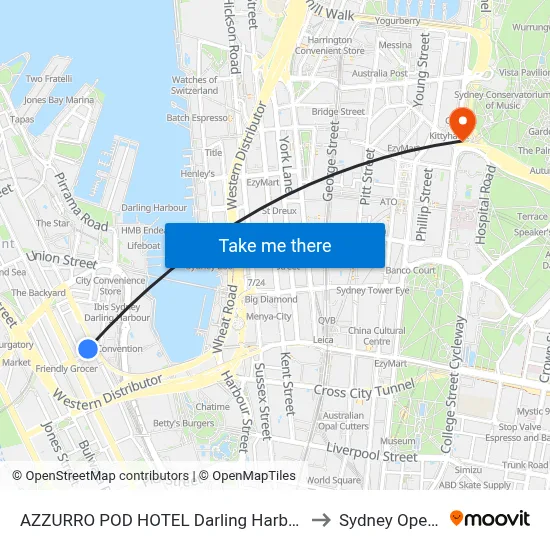 AZZURRO POD HOTEL Darling Harbour- Near ICC, Sydney to Sydney Opera House map