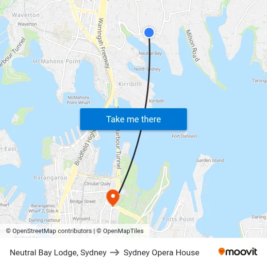 Neutral Bay Lodge, Sydney to Sydney Opera House map