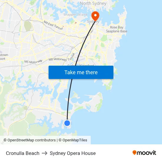 Cronulla Beach to Sydney Opera House map