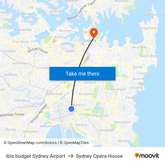ibis budget Sydney Airport to Sydney Opera House map