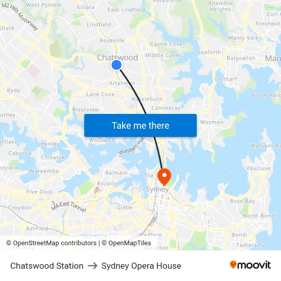 Chatswood Station to Sydney Opera House map