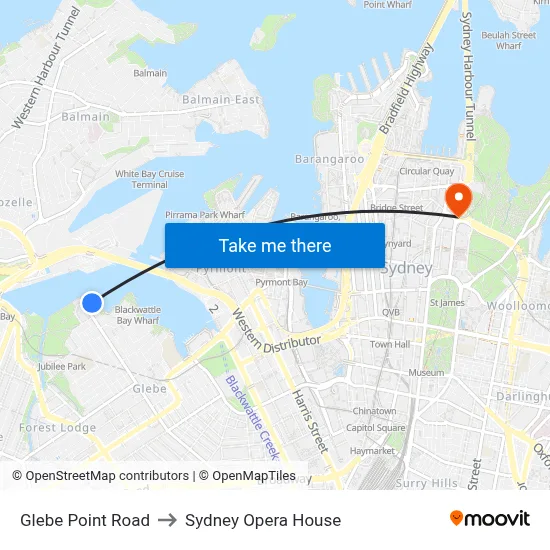 Glebe Point Road to Sydney Opera House map