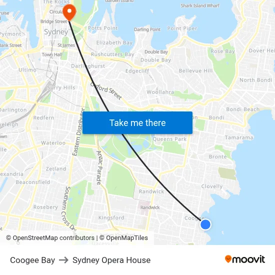 Coogee Bay to Sydney Opera House map