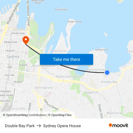 Double Bay Park to Sydney Opera House map