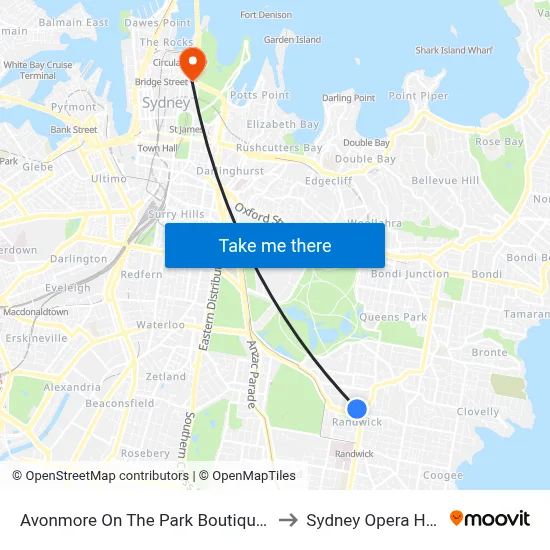 Avonmore On The Park Boutique Hotel to Sydney Opera House map