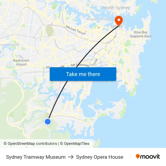 Sydney Tramway Museum to Sydney Opera House map