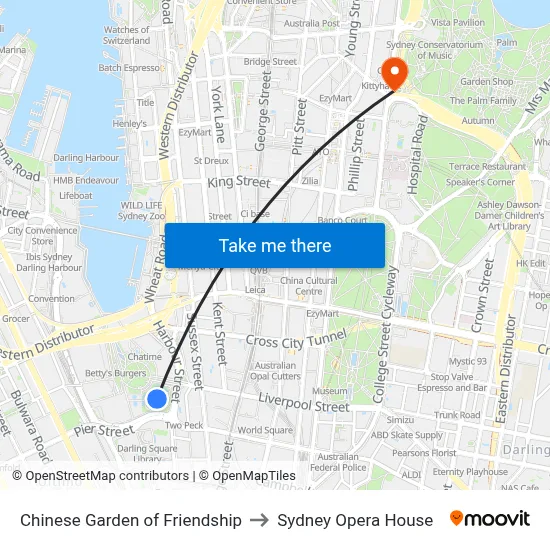 Chinese Garden of Friendship to Sydney Opera House map