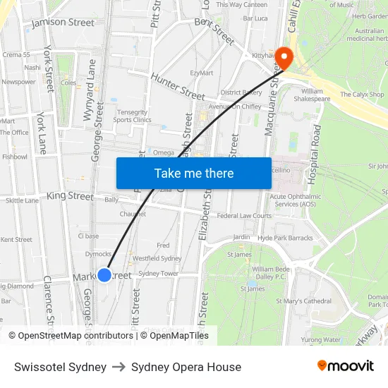 Swissotel Sydney to Sydney Opera House map