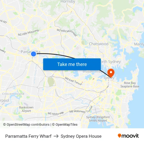 Parramatta Ferry Wharf to Sydney Opera House map