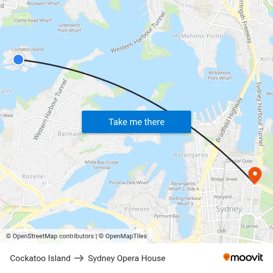 Cockatoo Island to Sydney Opera House map