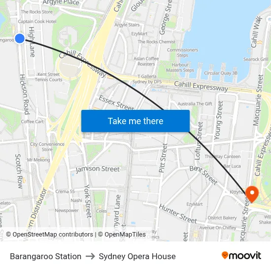 Barangaroo Station to Sydney Opera House map