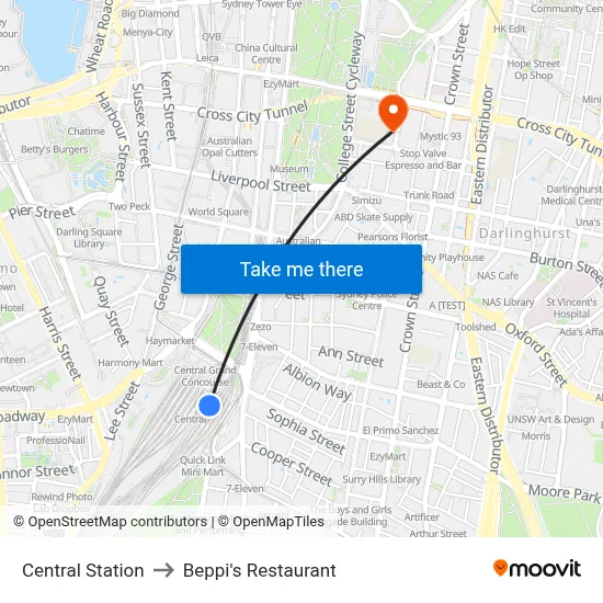 Central Station to Beppi's Restaurant map