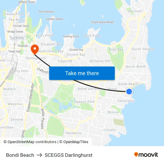 Bondi Beach to SCEGGS Darlinghurst map