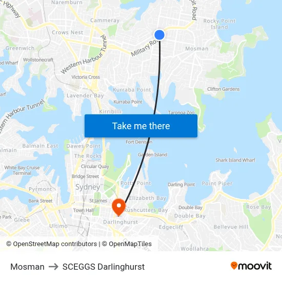 Mosman to SCEGGS Darlinghurst map