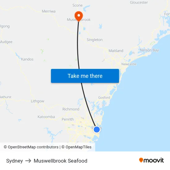 Sydney to Muswellbrook Seafood map