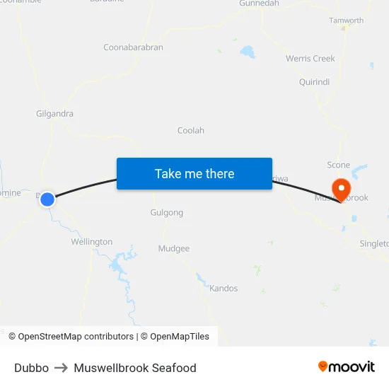 Dubbo to Muswellbrook Seafood map