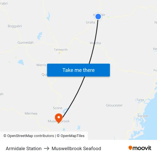 Armidale Station to Muswellbrook Seafood map