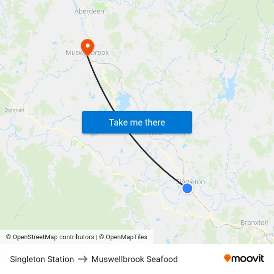 Singleton Station to Muswellbrook Seafood map