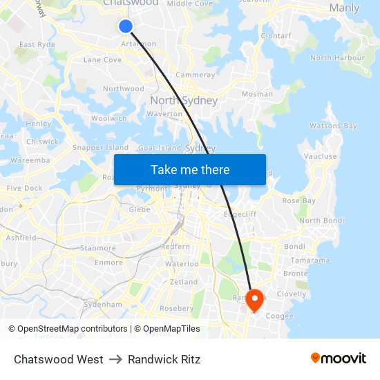 Chatswood West to Randwick Ritz map