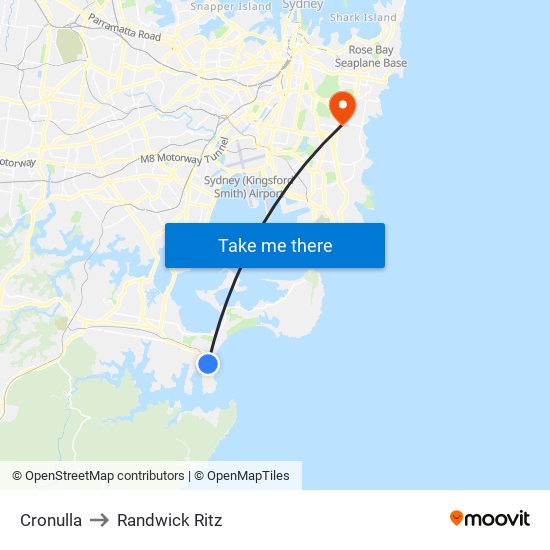Cronulla to Randwick Ritz map
