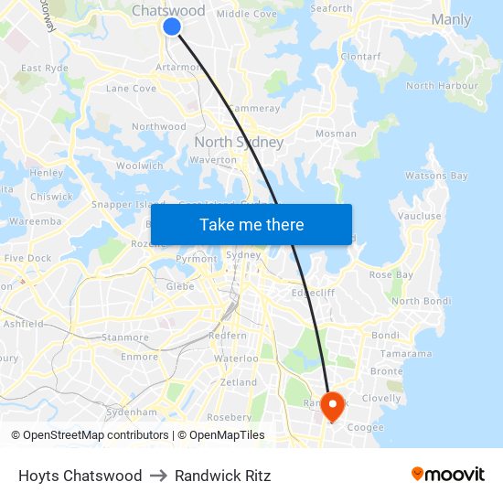 Hoyts Chatswood to Randwick Ritz map