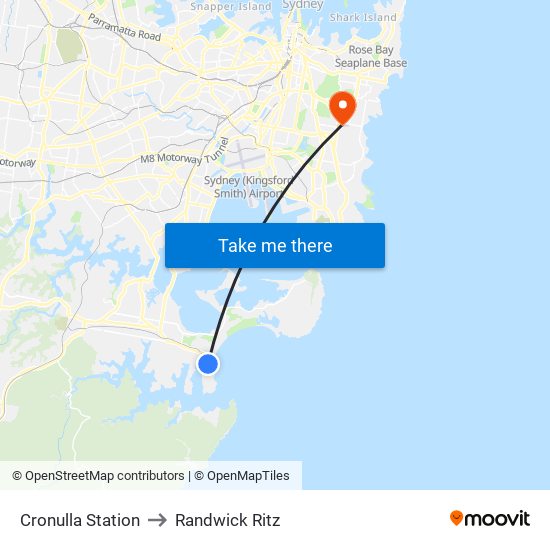 Cronulla Station to Randwick Ritz map