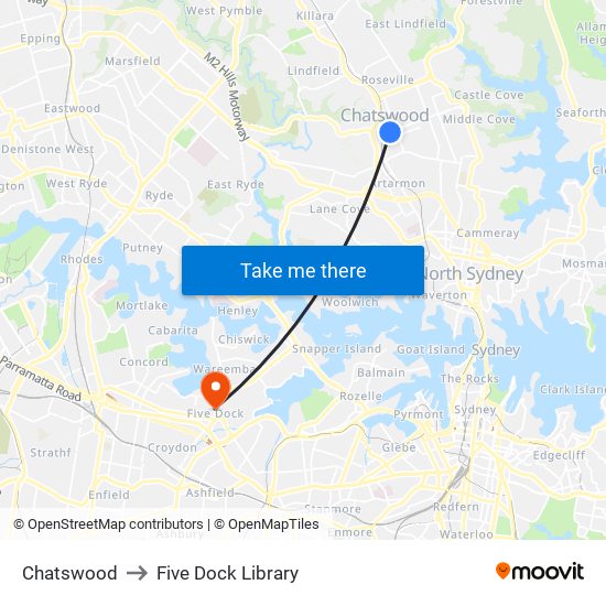 Chatswood to Five Dock Library map