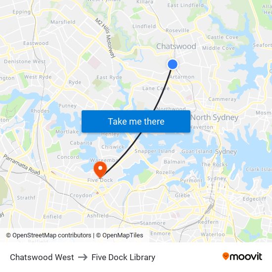 Chatswood West to Five Dock Library map