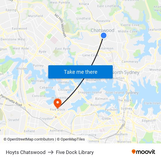 Hoyts Chatswood to Five Dock Library map