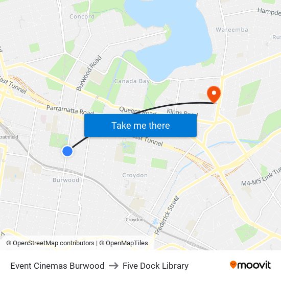 Event Cinemas Burwood to Five Dock Library map