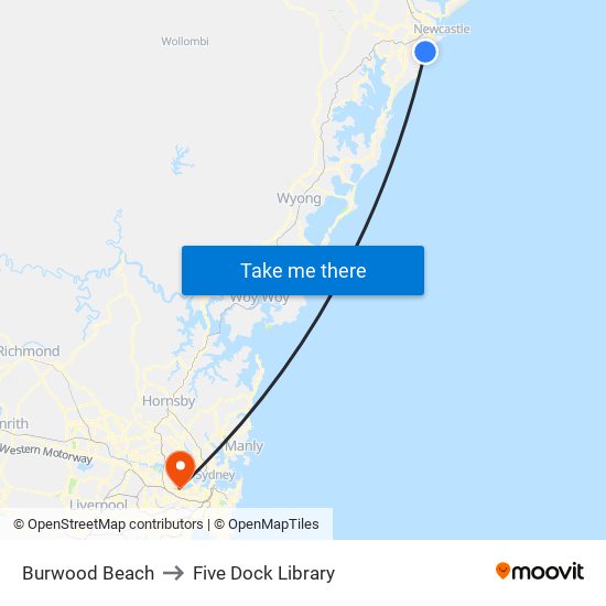 Burwood Beach to Five Dock Library map