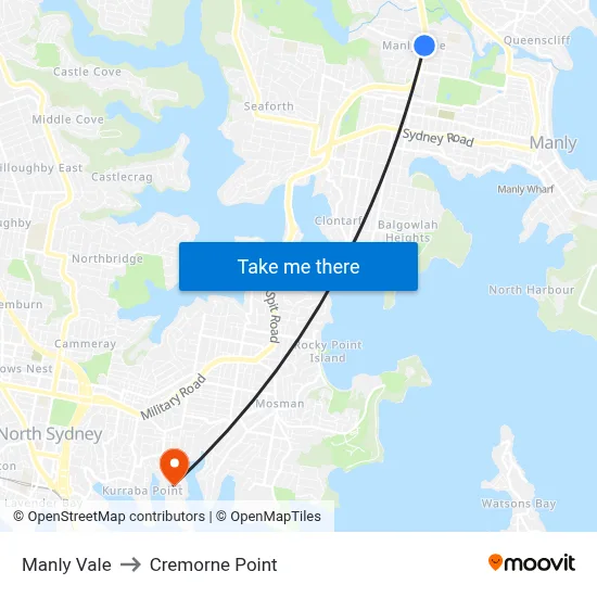 Manly Vale to Cremorne Point map